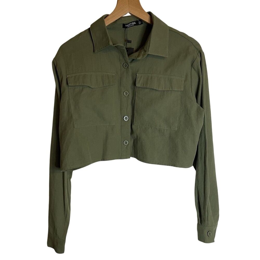 Nasty Gal Olive Green Cropped Blouse